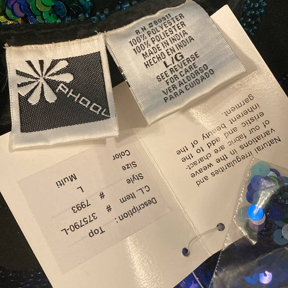 PHOOL - NWT - top: vintage black s/s sequins / butterfly, shldr pads, lining - L - Picture 5 of 16